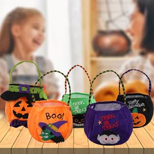 Halloween Candy Bag Pumpkin Handv￤ska huva runda totes hink trick eller behandla presentp￥sar f￶r festival dekoration rekvisita spindel katt h￤xa samling p￥se 2022