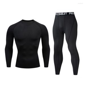 Men's Tracksuits Brand Clothing Sports T-shirt Suit Compression Jacket Long-sleeved Fitness Solid Color Printing MMA