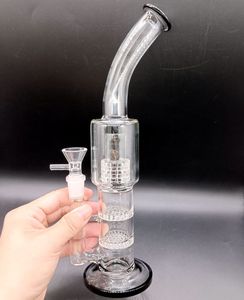 12 inch Clear Glass Water Bong Hookahs with Double Honecomb Filters Tire Perc Oil Dab Rigs for Smoking