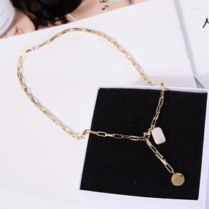 Wholesale jewelry titanium necklace chain resale online - Chains Titanium With K Gold Long Real Pearl Necklace Women Stainless Steel Jewelry Designer T Show Runway Gown Rare INS JapanChains G2574