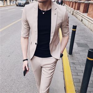 Men's Suits Blazers JacketPants spring summer men's fashion high-quality casual mid-sleeved suit men's solid color slim party groom tuxedo 220909