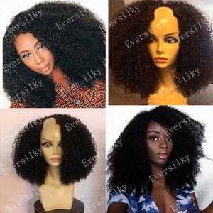Moğol Afro Kinky Kıvırcık V Parça Peruk 4B 4C Remy% 100 Siyah Kadınlar İçin İnsan Saç 250 Yoğunluk U ŞEKİL Tam Makine Glueless 30 '