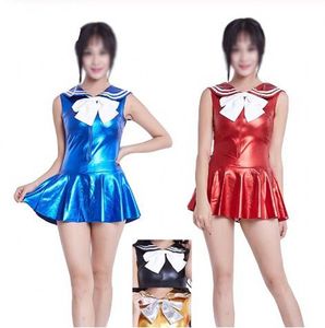 Frauen Sexy Catsuit Kostüme Super Shiny Metallic Zentai Overalls Für Mädchen Uniform Mini Kleid Party Clubwear