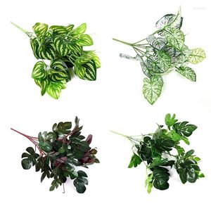 Decorative Flowers Artificial Plastic Plants Fake Fern Grass Wedding Wall Outdoor Decor Green Simulation Leaf For Home Garden