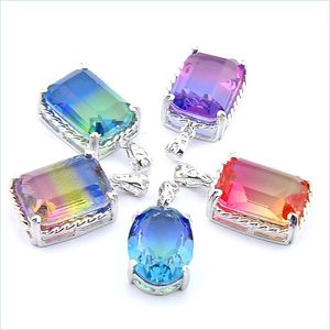 Pendant Necklaces Mix 5Pcs Rainbow New 925 Sterling Sier Mti-Colored Bi-Colored Pink Tourmaline Gemstone Necklaces Pendants For Lady Dhsud