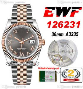 EWF Just 126231 A3235 Automatik-Unisex-Armbanduhr für Herren und Damen, 36 mm, zweifarbiges Roségold, dunkles Rhodium, römisches Zifferblatt, JubileeSteel-Armband, Super Edition, Karte der gleichen Serie, Puretime 4