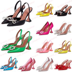 Amina Muaddi Shoe Gilda srebrne skórzane sandały inkrustowane kryształkami szpula z paskiem Obcasy na wysokim obcasie dla kobiet letnie luksusowe buty projektowe impreza na obcasie szpilki