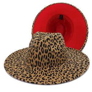 9.5cmビッグブリムピーチハートトップヒョウ柄のウールフェドラハット女性男性秋冬ビンテージ魅力者パーティー帽子帽子