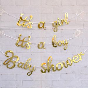 Party Decoration Gold Baby Shower Banner Its A Boy Girl Bunting Garland Birthday Blue Pink Gender Reveal Supplies