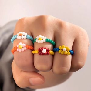 5Pcs Koreanische Böhmischen Perlen Blume Ring Für Frauen Mädchen Mode Handgemachte Multi Kleine Perlen Ringe Strand Party Schmuck Geschenke