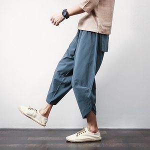 Męskie spodnie Lantern Linen Men Summer Plus Size luźne mody swobodne mody szerokopasmowe projekty cielęcia