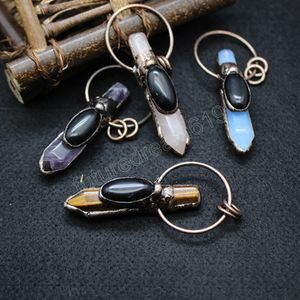 Doğal Kuvars Kolye Kolyeleri Altıgen Siyah Obsidiyen Sarkık Tiger Göz Opal Mor Pembe Kristal Kolye Takı Şifa