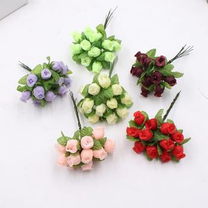 12PCS Mini Artificial Decorative Flowers Silk Rose Flower Bouquet For Wedding Party Home Decoration Diy krans plakboek accessoires E3