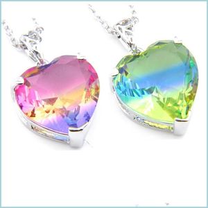 Подвесные ожерелья Luckhyshine Vintage Shiny Colorf Heart Bi Color Tourmaline Gems 925 стерлинго