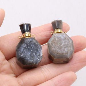 Pendant Necklaces Natural Stone Gem Grey Agate PerfumeBottle Handmade Crafts DIY Charm Necklace Jewelry Accessories Gift Making 20x35mm