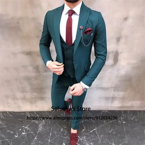 Мужские костюмы Blazers Fashion Teal Mens Suits для жениха свадьба в пик в лацке смокинг 3 штука для жилета для жилета