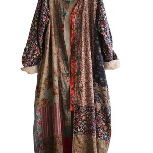 Women's Wool Blends Johnature Women Print Floral Trench Vintage Coats Autumn Random Patchwork Loose Chinese Style Cotton Linen Trench Coat 220909