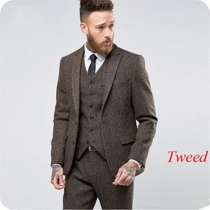 Herrdräkter blazers vintage brun fiskbens tweed män kostymer bröllop kostymer för man brudgum brudgum bär blazer smal fit skräddarsydd smoking 220909