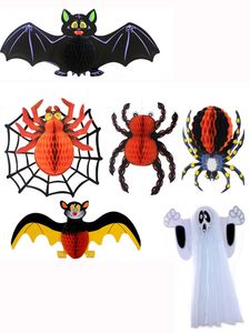 Festive Halloween Decorations Paper Hanging Spider Bat Ghost Honeycomb Balls Ornaments Indoor Outdoor Decor KDJK2209