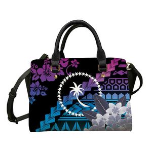 Chuuk plumeria blommor polynisk tatuering tribal tote handväskor kvinnor axelpåsar mode pu läder ladi satchel axelväska