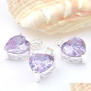 Pendant Necklaces Mix 3Pcs Amethyst New 925 Sterling Sier Pendant Heart Purple Gemstone Necklaces Pendants For Lady Party Gift Drop D Dhnyy