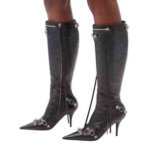 Heta nya kvinnor Slim High Heel Metal Buckle Chain Luxury Shoes Mode Bekväma Point Toe Ankle Boots Stiletto Short 220815