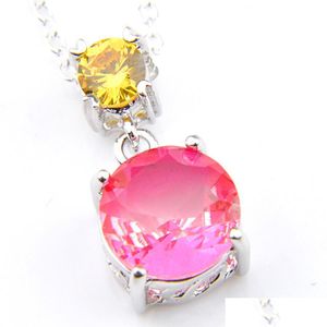 Pendant Necklaces Wholesale 12 Pieces/Lot Women Jewelry Bi Color Tourmaline Gemstone 925 Sier Wedding Round Pendant Necklaces Drop De Dhow0