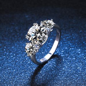 Anéis femininos de prata esterlina S925 banhados a platina 3 anéis moissanita