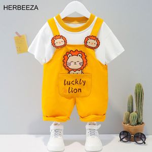 Tahsiler 6 renk bebek giysileri doğdu için set tulum karikatür bebek romper yaz aslan tulum toddler giyim erkek 2 pcs 220909