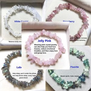 Strand Lucky Reiki Stone Chip Beads Bracelet Natural Crystal Pink Bracelets For Women Men Bijoux Cadeau de Noël