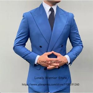 Мужские костюмы Blazers Fashion Blue Mens Suits Slim Fit Business Blazer Double Breads Wedding Groom Tuxedos 2 часа набор Terno Masculino куртка 220909