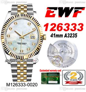 EWF Just 126333 A3235 Automatik-Herrenuhr 41, zweifarbige, geriffelte Lünette aus Gelbgold, MOP-Diamant-Zifferblatt, JubileeSteel-Armband, Super Edition, Karte derselben Serie, Puretime B2