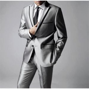 Men's Suits Blazers est Groomsmen Shiny Silver Grey Groom Tuxedos Lapel Men Suits Wedding/Prom Man Blazer JacketPantsTie 220909