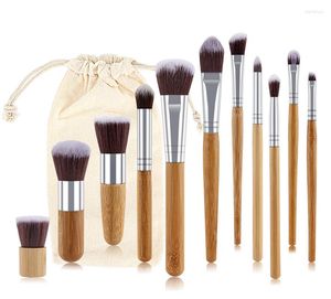 Makeup Brushes 11pcs Nature Bamboo Handle Make-up Brush Sets Professional Set For Er With Linen Bag Cosmetic Beauty Tools