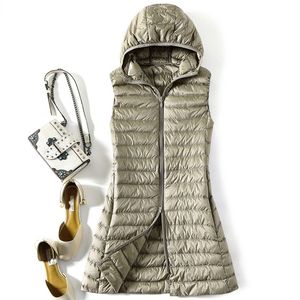 Piumino da uomo Autunno Inverno Piumino lungo sottile da donna Gilet lungo ultraleggero con cappuccio Gilet casual femminile Plus Size 4XL Parka Cappotto 220909