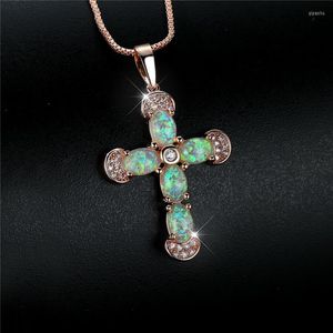 Wholesale small gold cross necklace womens resale online - Pendant Necklaces Rose Gold Silver Color Chain Necklace Rainbow Zircon Small Stone Multicolor Opal Cross For Women Gift