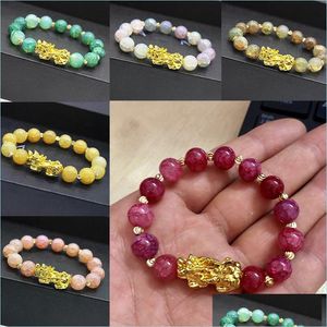 Fili di perline Fili di pietra naturale Bracciale di perline di agata Cinese Pixiu Fortunato Truppe coraggiose Charms Feng Shui Gioielli per le donne Drop D Dh6Pz