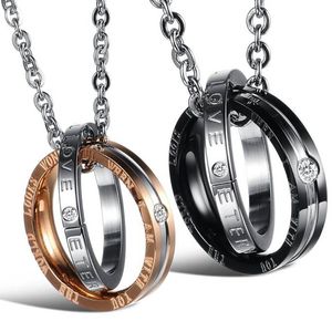 Couple Rings Necklace Crystal Love Promise Ring Pendant Couples Necklaces for Women Men Fine Fashion Jewelry