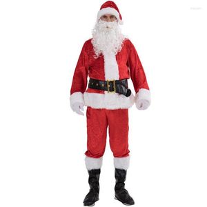 Herrspårsfall Jul Santa Claus Costume Fancy Dress Adult Suit Cosp Lay Party Outfit 7sts unisex Men Women Xmas Presentkläder outfits