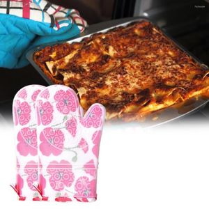 Oven Mitts Double Layer Heat Resistant Non-slip Silicone Cotton Kitchen Mittens For