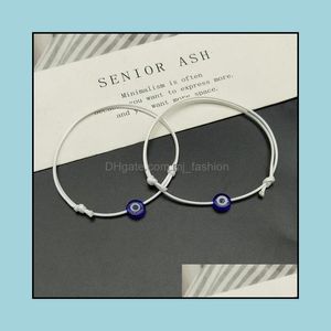 Braccialetti con ciondoli 2 pezzi piatto blu malocchio donna uomo fatto a mano braccialetto fortunato ragazza regolabile nero rosso stringa bracciali femme moda J Dhdq1