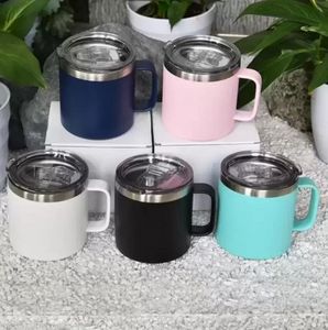 14oz kaffemuggar med handtag lock rostfritt stål rese tumlar dubbel väggpulver belagd kopp vakuumisolerad camping mugg container vatten flaska 909