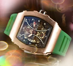 Premiumpris skelettblommor Mensklockor 43mm utomhuspiloter Japan Quartz Movement Iced ut gummib￤ltet Uts￶kta varor Sportboende armbandsur g￥vor