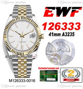 EWF Bara 126333 A3235 Automatisk herrklocka 41 Tv￥ ton Yellow Gold Fluted Bezel Silver Stick Dial Jubileesteel Armband Super Edition Samma Series Card Puretime I9