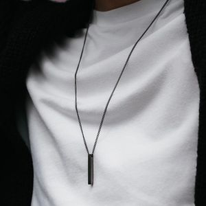 Rectangle Pendant Necklace men Stainless Steel Black Cuban Chain Necklace For Men