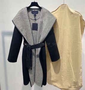 L Designer Overcoat Damskie mieszanki wełniane kurtka wełniana wełniana damskie damki płaszcze zimowe z kapturem grube płaszcz ciepły pasek wielki powrót