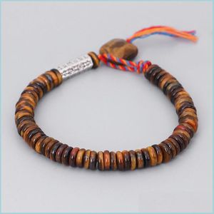Beaded Strands Tibet Buddha Beaded Bracelet Tiger Eye Disc Stone Healing Meditation Yoga Bracelets. Chakra Jewelry For Men Drop Deli Dh0Tv