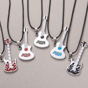 Pendant Necklaces Fashion Stainless Steel Guitar Necklace For Women Men Punk Violin Instrument Leather Chain Party Jewelry