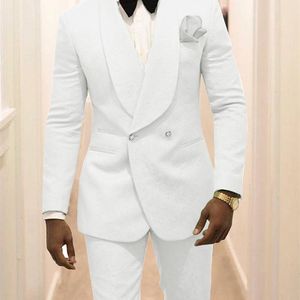 Men's Suits Blazers Custom Made Groomsmen White Pattern Groom Tuxedos Shawl Lapel Men Suits 2 Pieces Wedding Man JacketPantsTie C922 220909
