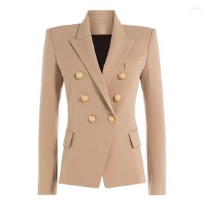 Damenanzüge Herbst Winter 2022 Runway Formal Blazer Frauen Gold Lion Buttons Zweireiher Damen Büromantel Kleidung Jacken